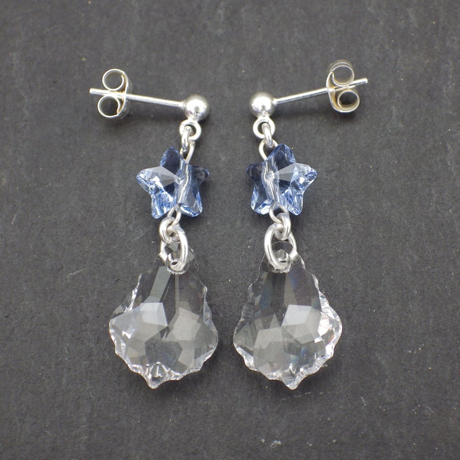 Crystal baroque Swarovski drop earrings with blue Swarovski stars