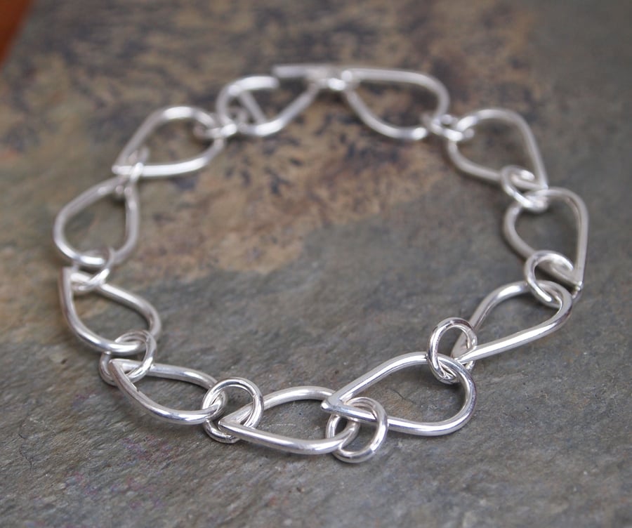 Sterling silver raindrop petal bracelet, handmade & hallmarked