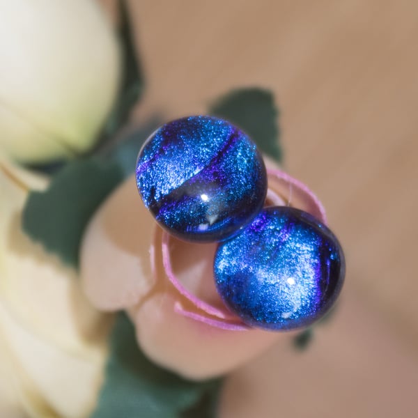 Royal Blue Dichroic Glass Earrings on Sterling Silver Studs - 2095