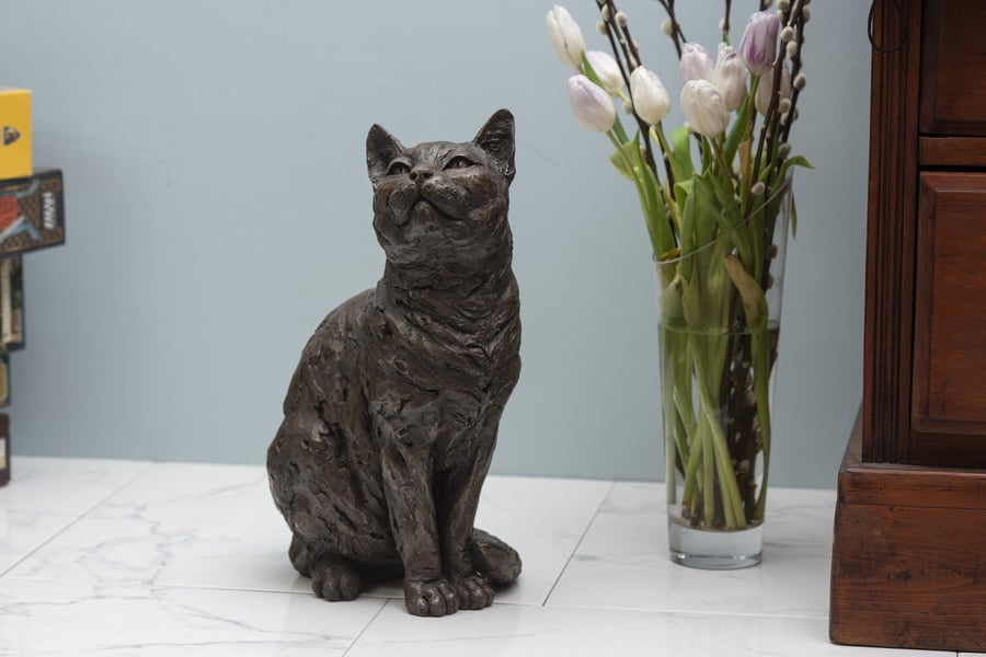 Sitting Cat Animal Statue Large Bronze Resin Garden Sculpture