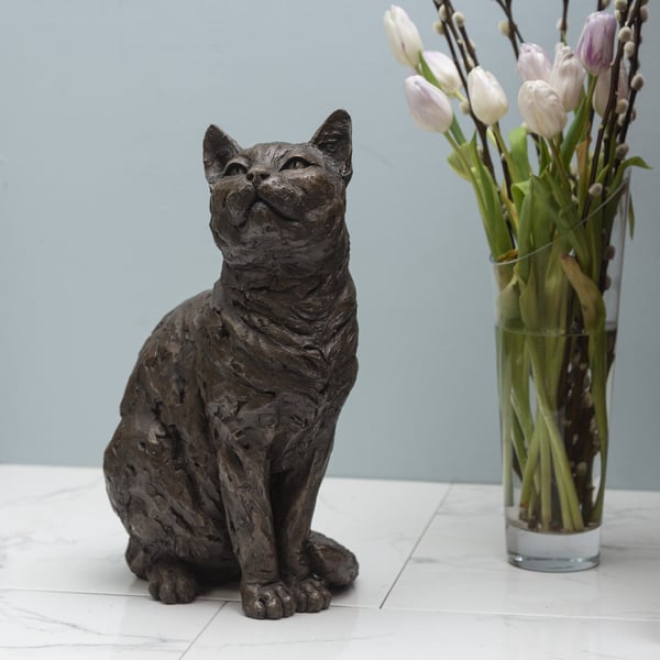 Sitting Cat Animal Statue Large Bronze Resin Garden Sculpture