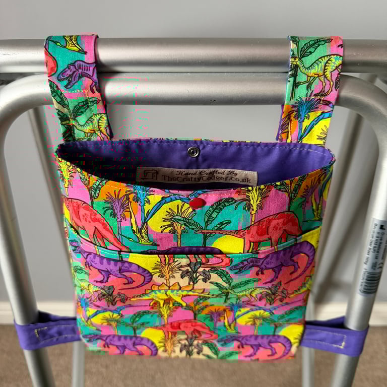 Walking frame bag in dinosaur design fabric