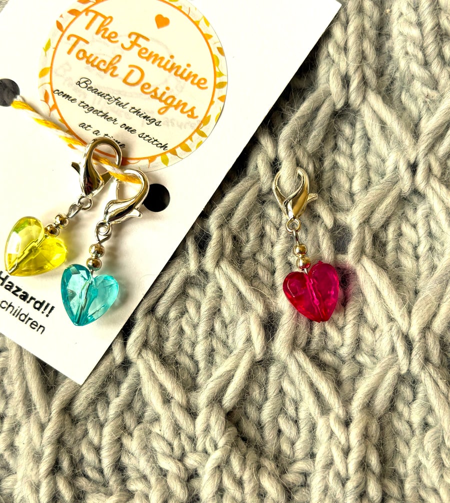 Heart stitch markers with lobster clasp