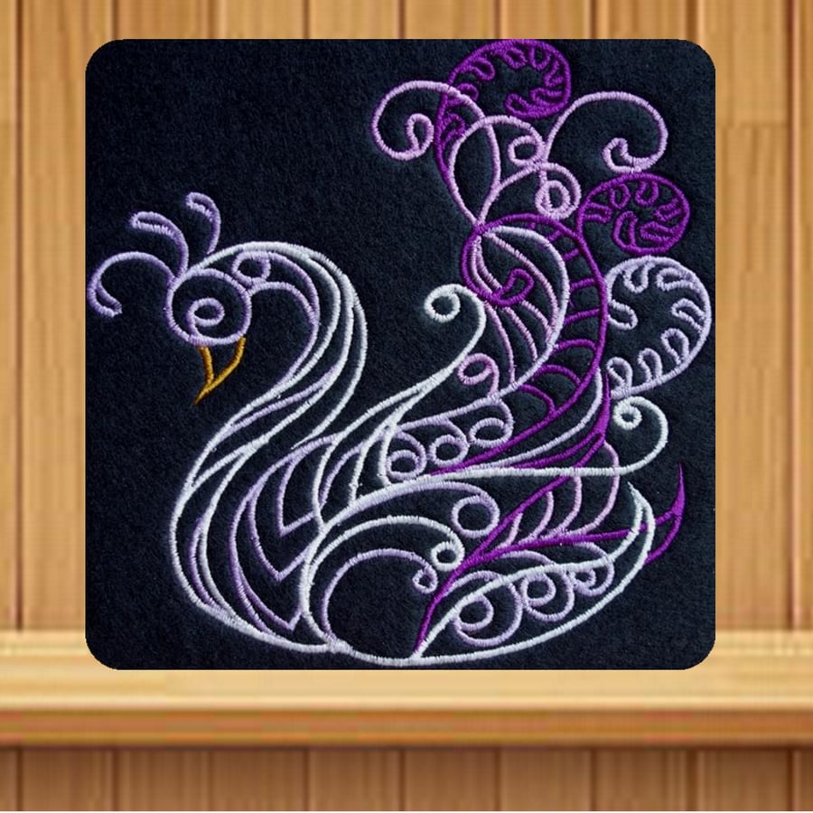 Birthday, All Ocassions Swan.  Beautiful, handmade embroidered design