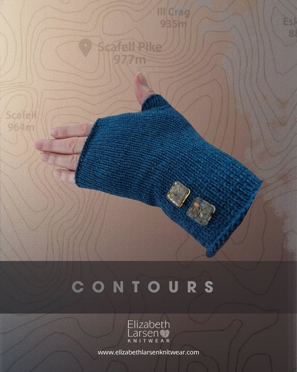 Denim Blue Merino Wool Fingerless Gloves, Women's Knitted Wrist Warmers