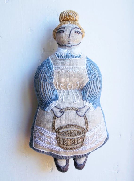 Amy - Hand Embroidered Textile Art Doll, Eco-friendly, 19cms, Free Delivery