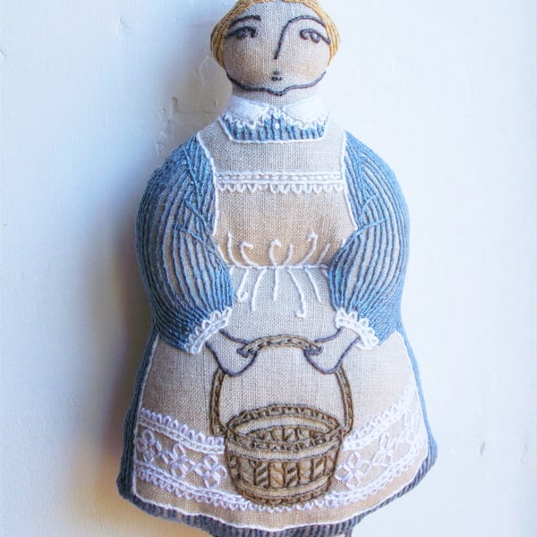 Amy -A Hand Embroidered Textile Art Doll, Eco-friendly, Handmade - 19cms