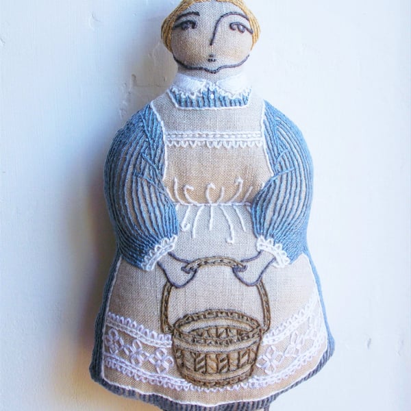 Amy - Hand Embroidered Textile Art Doll, Eco-friendly, 19cms, Free Delivery