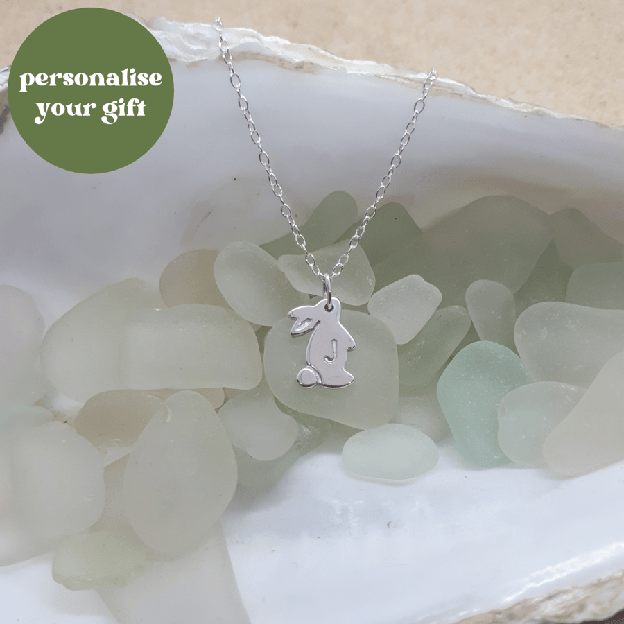 Personalised sky gazing silver bunny - rabbit - hare  pendant - necklace - charm