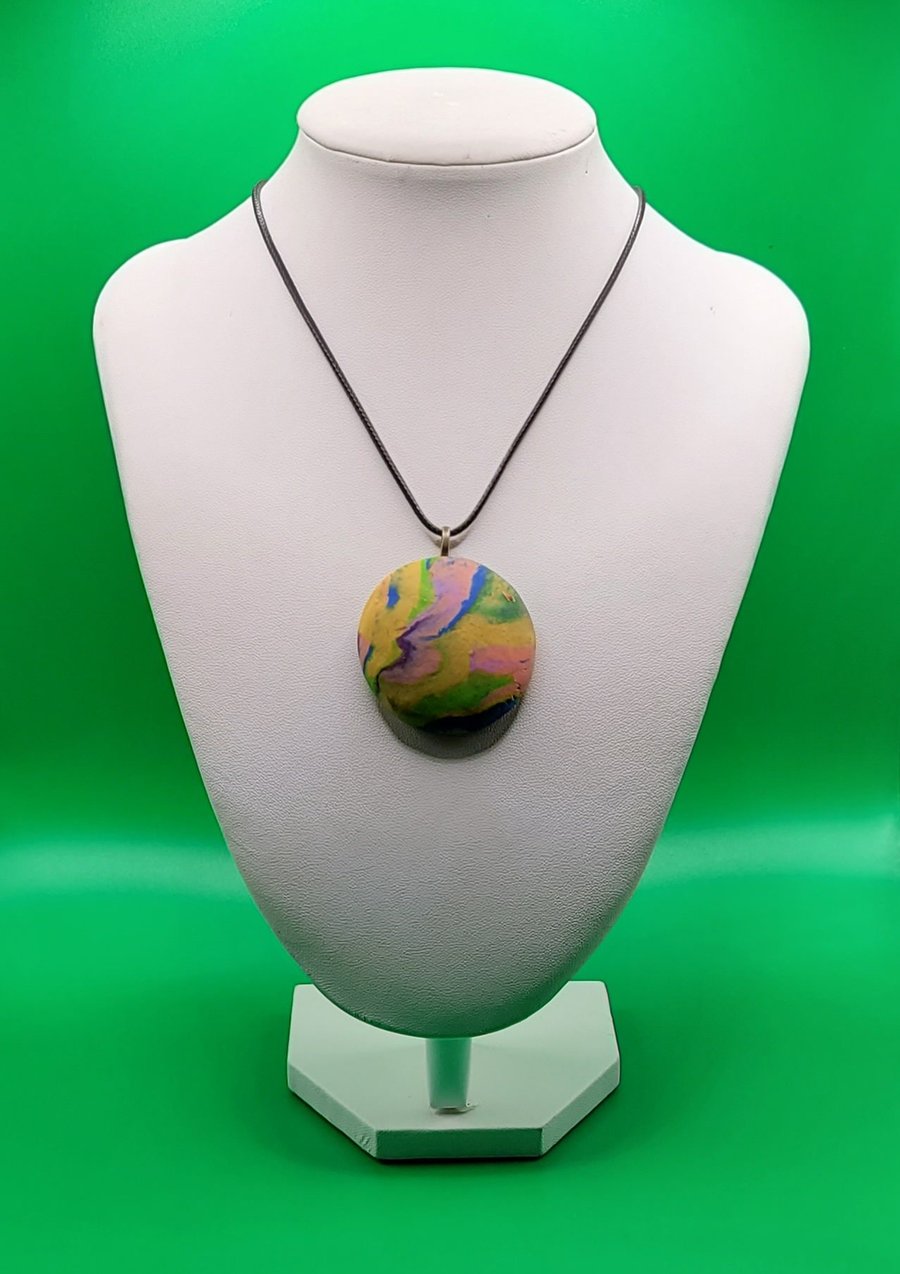 Polymer clay pendant necklace handmade jewellery 40 mm convex