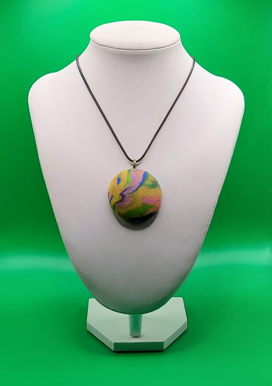Polymer clay pendant necklace handmade jewellery 40 mm convex