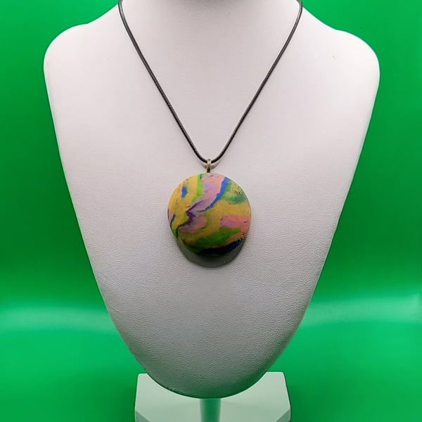 Polymer clay pendant necklace handmade jewellery 40 mm convex