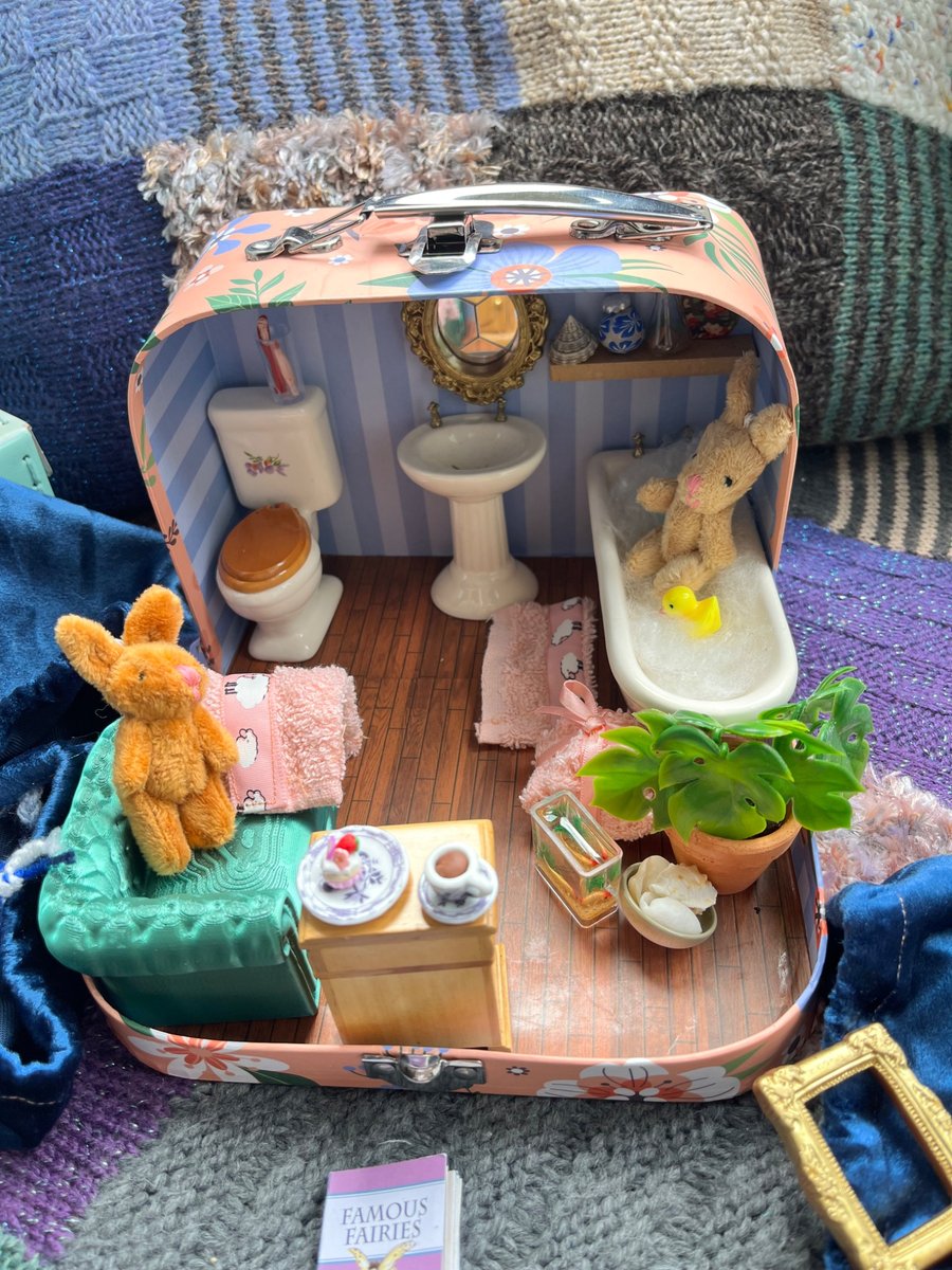 Rabbit Bathroom  doll's house in a suitcase 