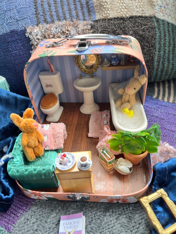 Rabbit Bathroom  doll's house in a suitcase 