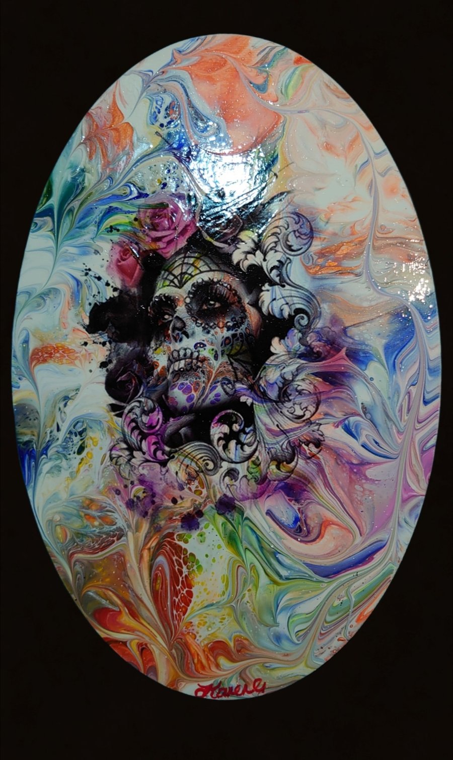 Rose skull acrylic painting 30cm