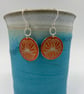 Orange aluminium circle tree earrings with silver ring  - Image 3