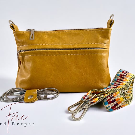 Crossbody Bag - Leather Bag - Yellow Travel Bag - Eco Fashion