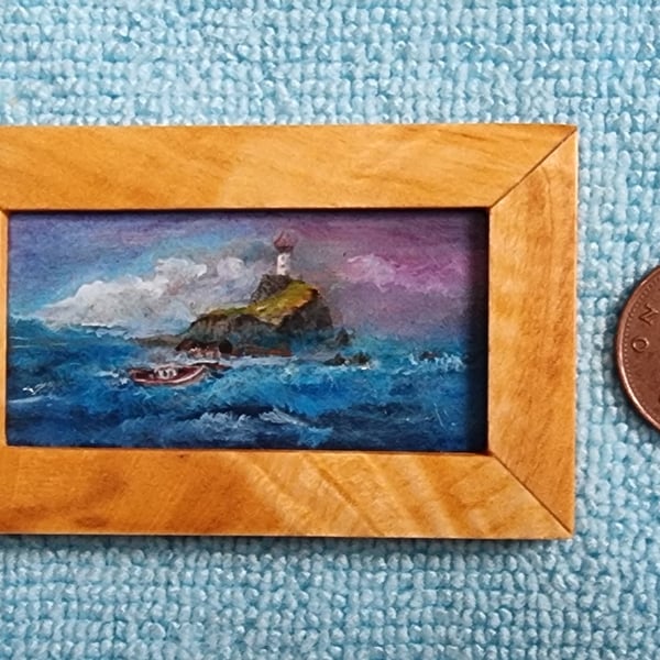 The Little Lighthouse - Miniature Original Oil Painting