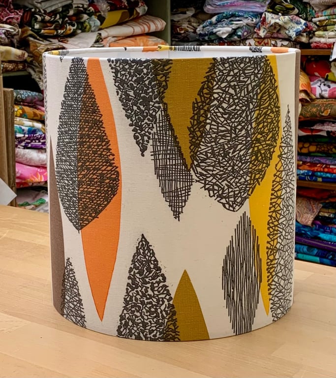 RETRO LEAF Black White Black Orange 50s 60s Vintage Fabric Lampshade option 