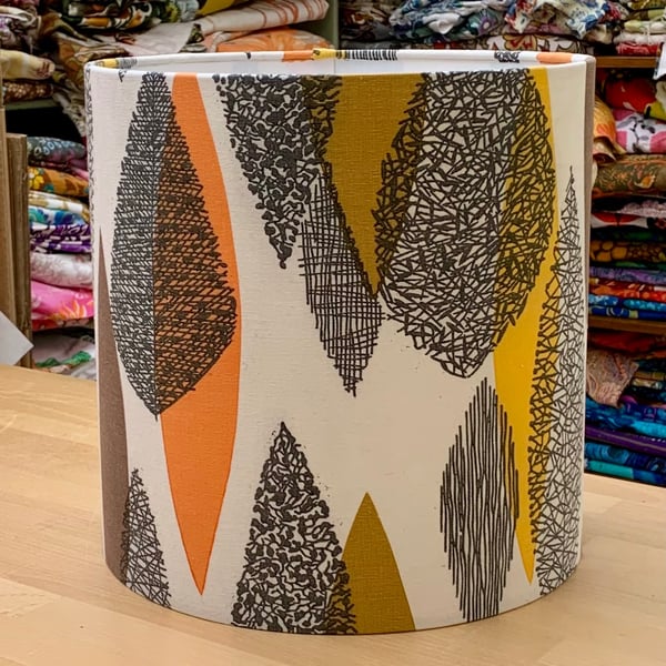 RETRO LEAF Black White Black Orange 50s 60s Vintage Fabric Lampshade option 