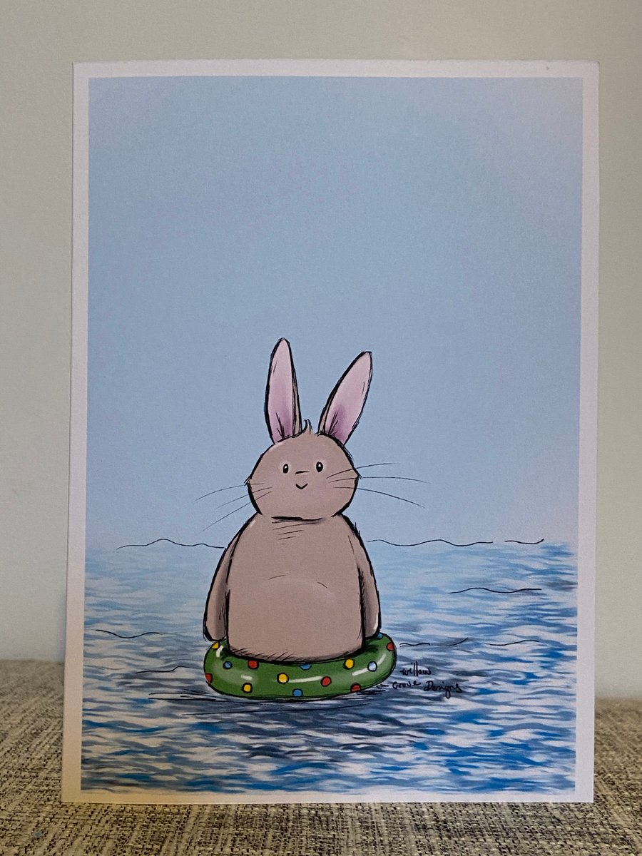 ‘Paddling’ bunny greeting card 