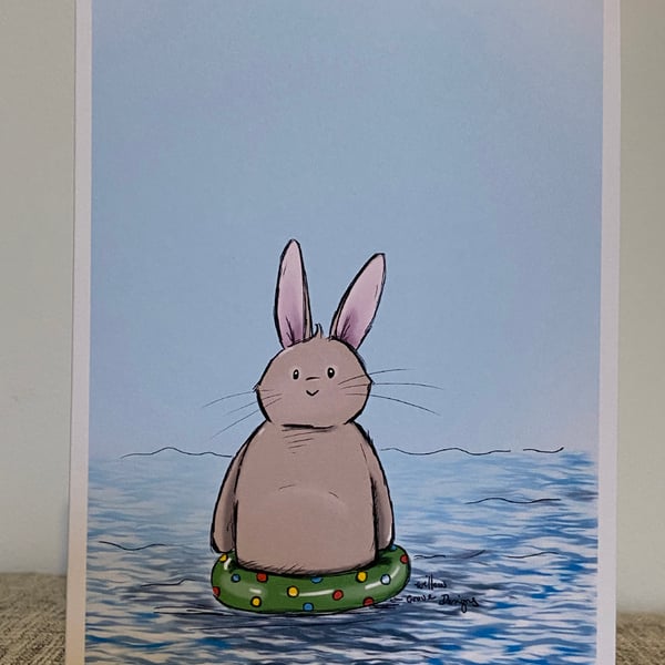 ‘Paddling’ bunny greeting card 