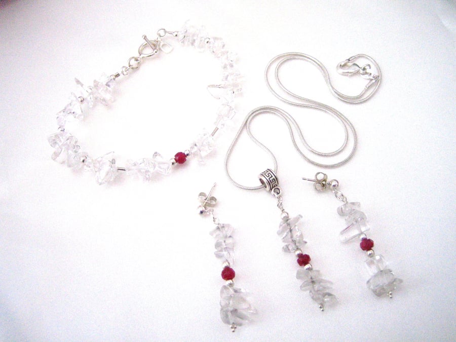 Natural Gemstone Sterling Silver Birthstone Set - earrings, bracelet necklace