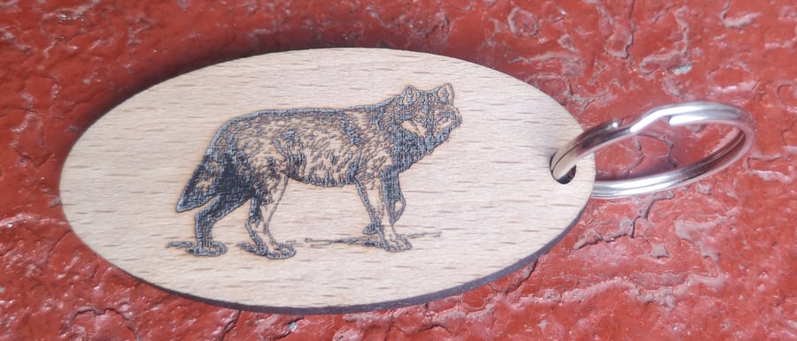 Homemade wooden Wolf keyring 