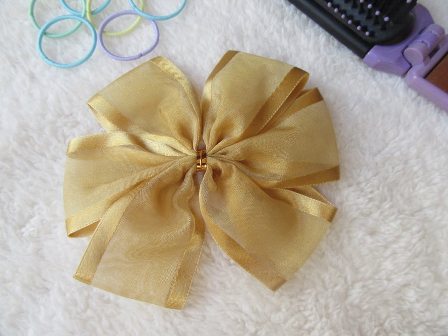 Gold ribbon hair clip, hair bow