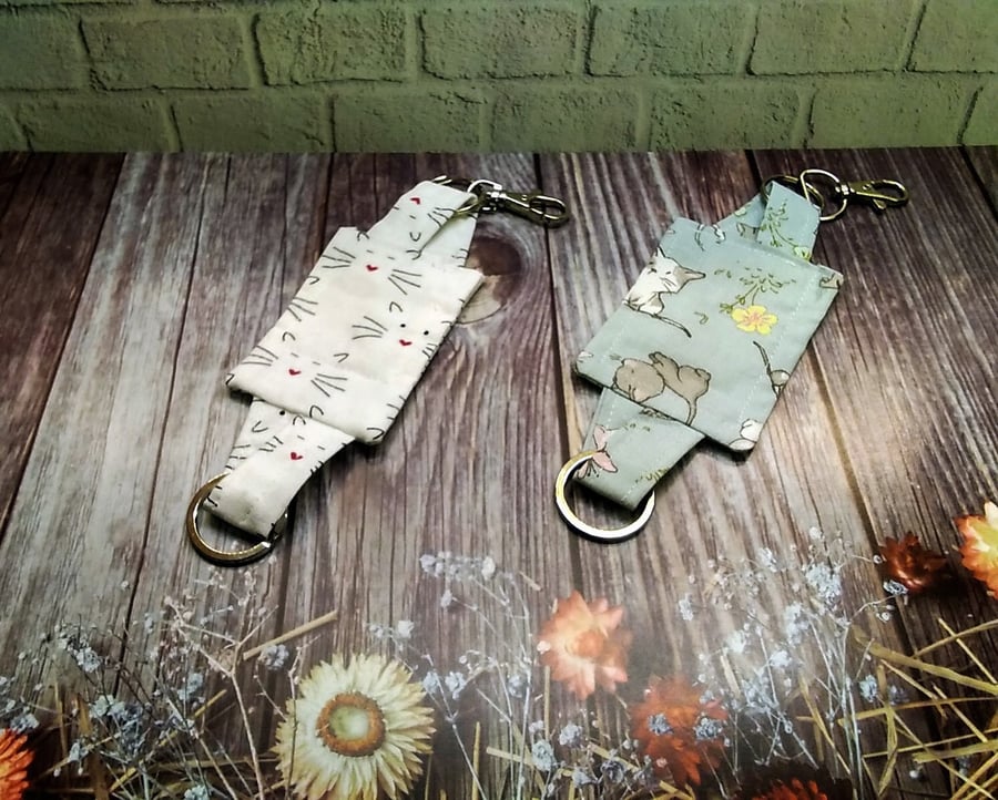 Cat Keyrings Luggage Tag, Kittens Fabric Keychain White Keyfob, Set of two 