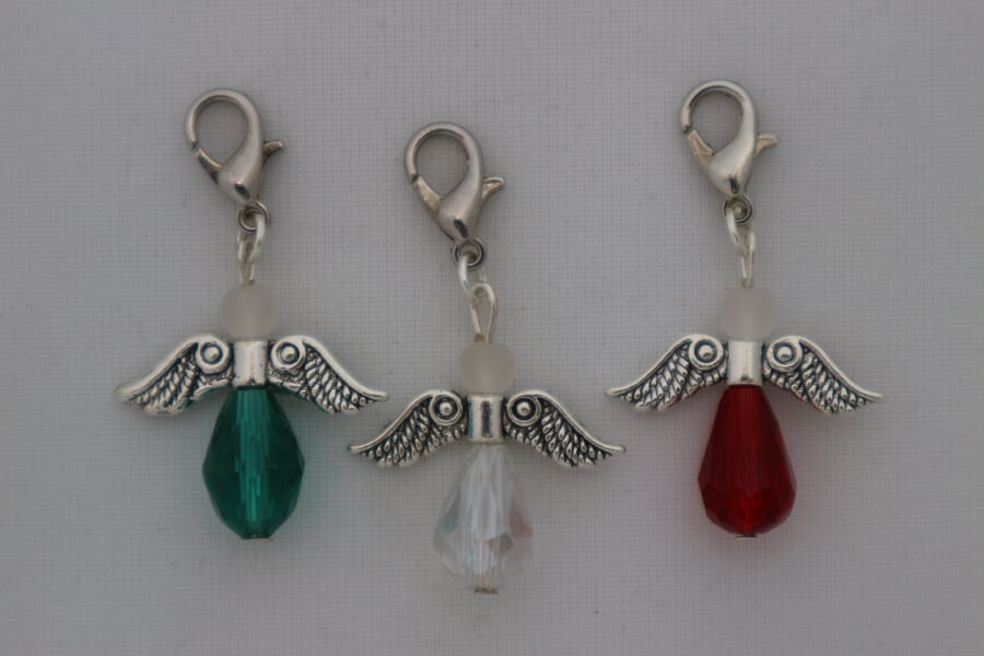 Crochet stitch markers - silver Christmas angel x3 with teal
