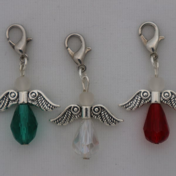 Crochet stitch markers - silver Christmas angel x3 with teal