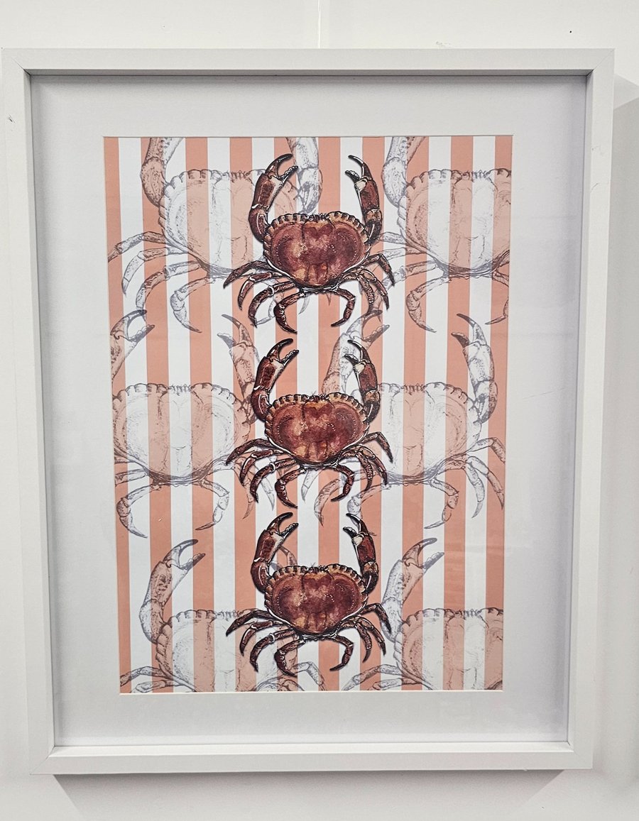 Crab, seafood striped art Print