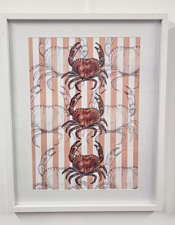 Crab, seafood striped art Print
