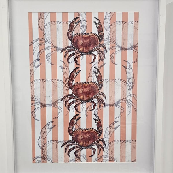 Crab, seafood striped art Print
