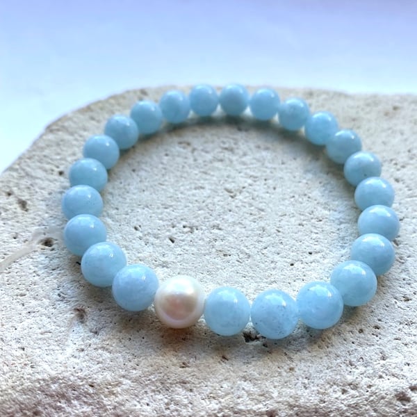 8mm Aquamarine Gemstone Bracelet