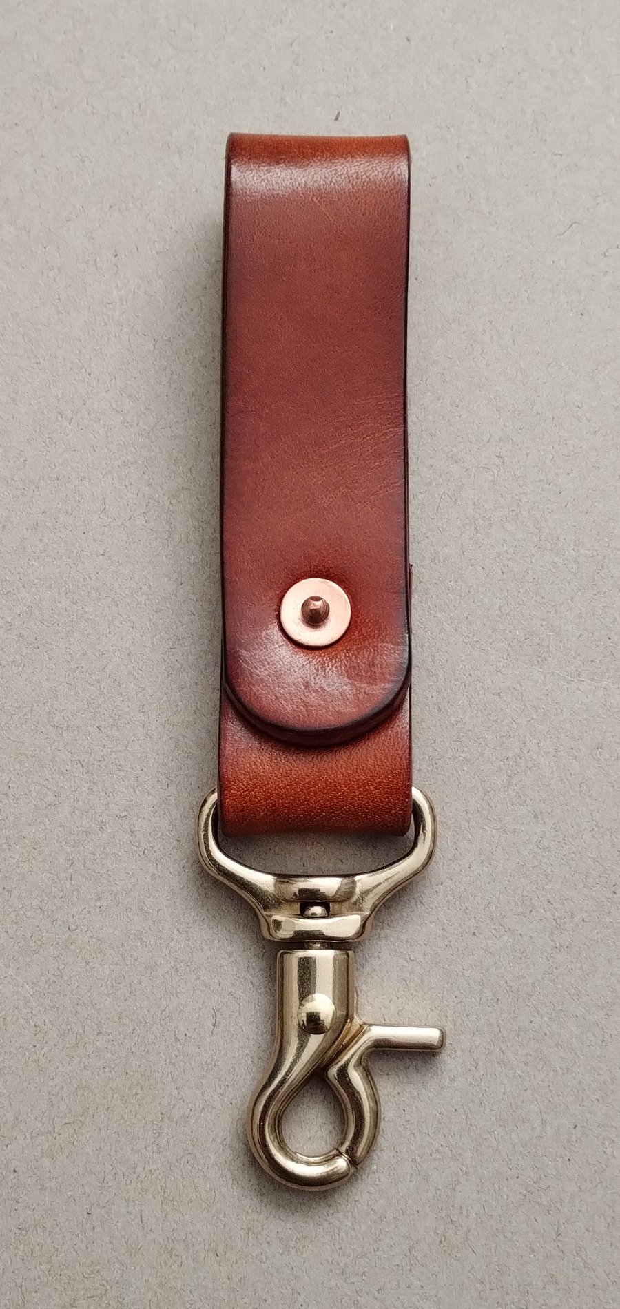 Leather Key Ring With Solid Brass Lobster Clip And Copper Saddle Rivet