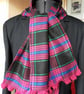 Tartan scarf, pinky purple, blue green,very dark brown, crochet edge - Image 1