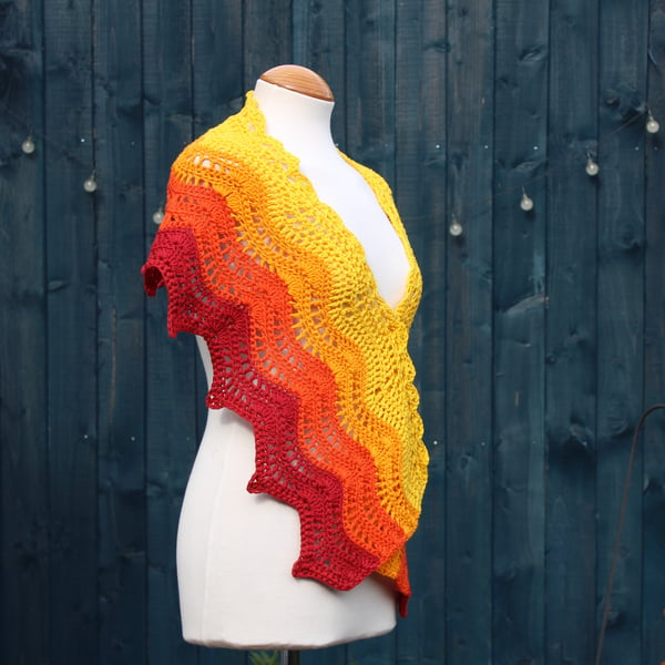 Crochet wrap in four sunset shades of 100% cotton - design A193