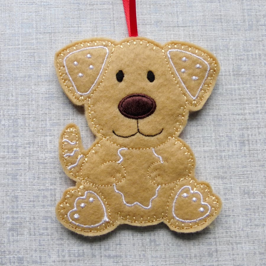 'Gingerbread' dog Christmas decoration, felt, light colour, brown nose