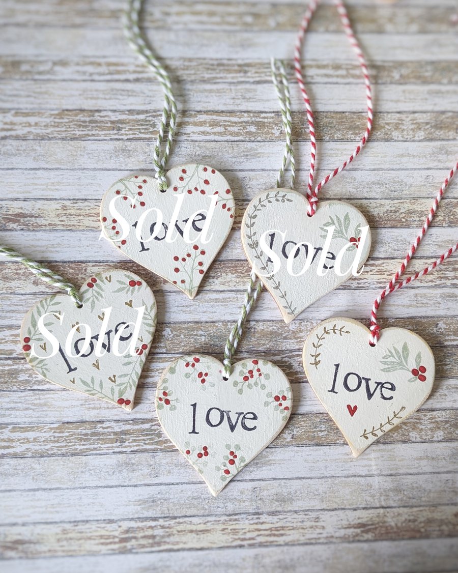 Hand Painted Wooden Heart Hanging Decoration 'Love'