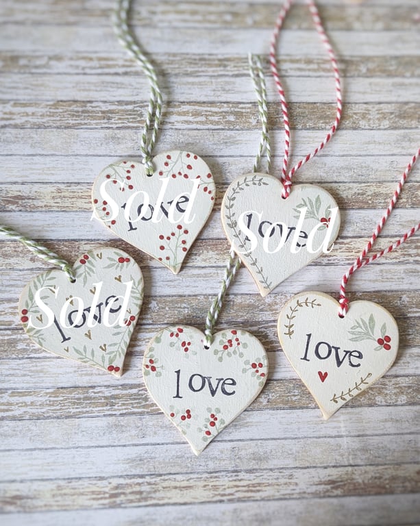 Hand Painted Wooden Heart Hanging Decoration 'Love'