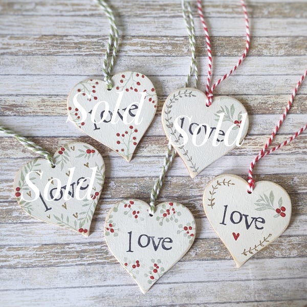 Hand Painted Wooden Heart Hanging Decoration 'Love'