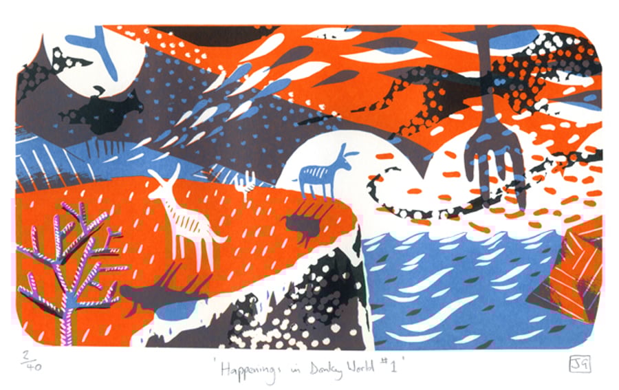 Happenings in Donkey World No.1 3-colour A3 screen print