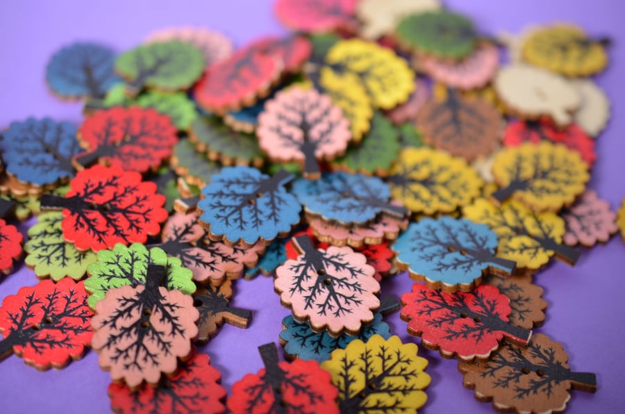 Wooden Tree Buttons Mixed 32x24mm Woodland (T2)