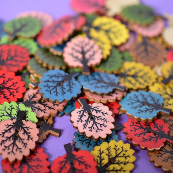 Wooden Tree Buttons Mixed 32x24mm Woodland (T2)