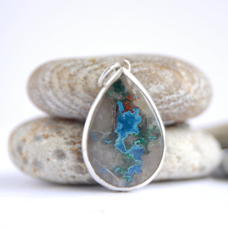 Shattuckite pendant - blue and grey