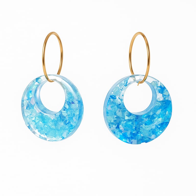 Blue Glitter Donut Resin Earrings – Ocean Inspired Dangle Hoops