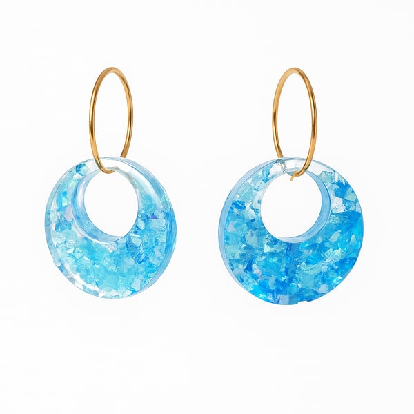 Blue Glitter Donut Resin Earrings – Ocean Inspired Dangle Hoops