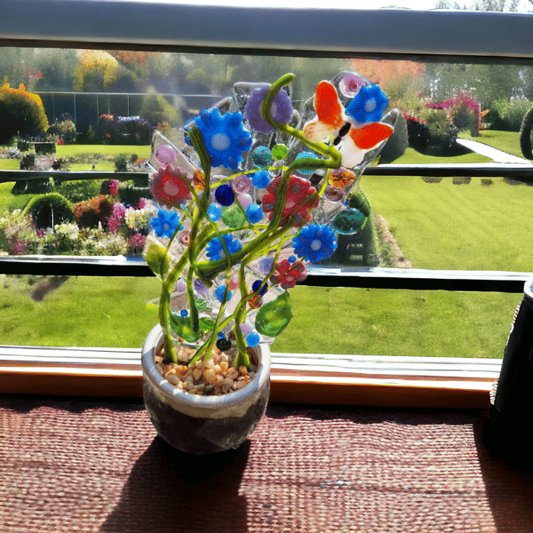 Fused Glass artificial Plant in a Pot . Birthday Gift, Home Decor, Handmade 